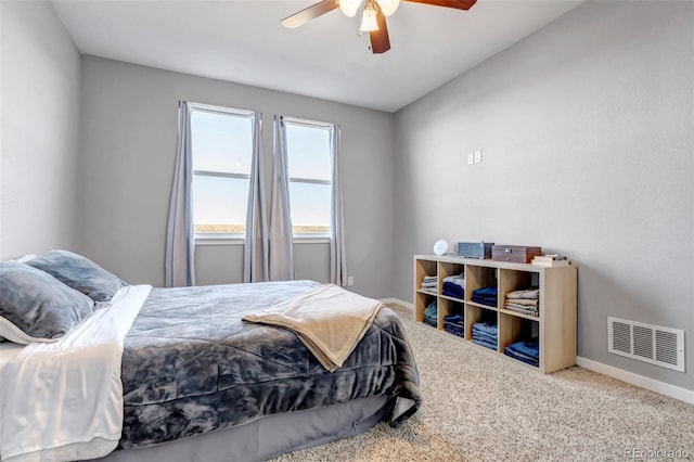 bedroom featuring carpet flooring and ceiling fan