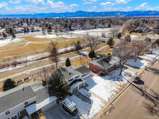 birds eye view of property featuring a mountain view