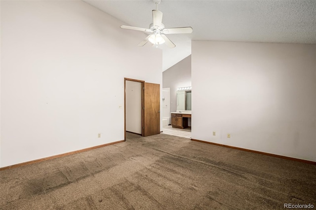 4207 S Granby Ct Unit A, Aurora, CO 80014 - unfurnished room featuring high vaulted ceiling, carpet, and ceiling fan