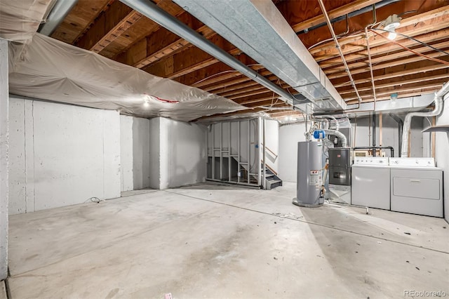 4207 S Granby Ct Unit A, Aurora, CO 80014 - unfinished basement featuring gas water heater, independent washer and dryer, and stairway