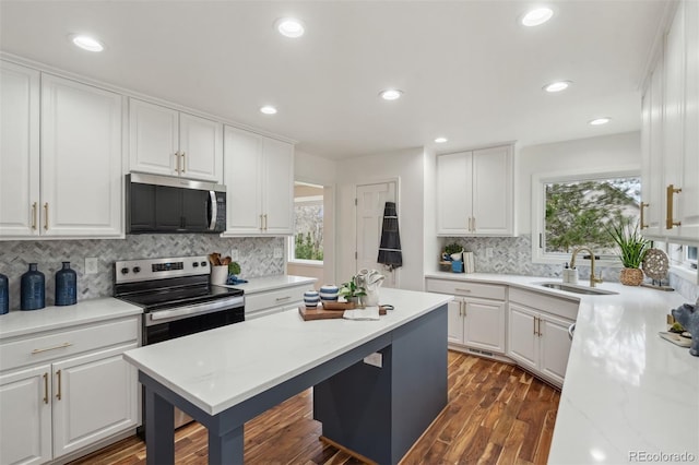 14536 Latrobe Dr, Colorado Springs, CO 80921 - kitchen with stainless steel appliances, a sink, healthy amount of natural light, white cabinetry, and recessed lighting