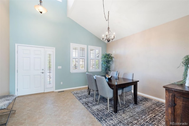 10978 Ashurst Ln, Highlands Ranch, CO 80130 - dining area with a chandelier and high vaulted ceiling