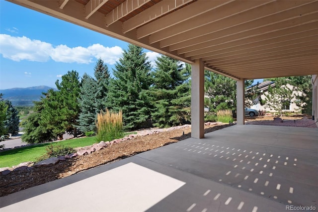 view of patio featuring a mountain view