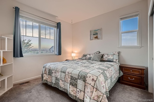 bedroom featuring multiple windows and carpet floors