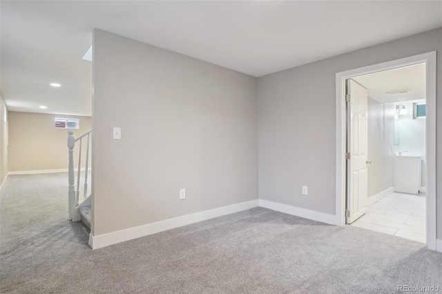 4623 S Kalispell Way, Aurora, CO 80015 - unfurnished room with carpet floors, stairway, baseboards, and recessed lighting