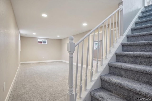 4623 S Kalispell Way, Aurora, CO 80015 - stairway featuring carpet, recessed lighting, healthy amount of natural light, and baseboards