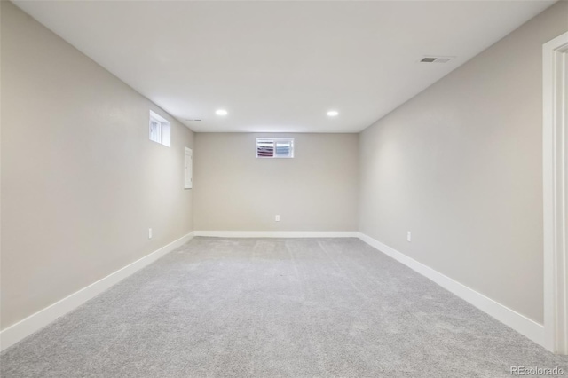 4623 S Kalispell Way, Aurora, CO 80015 - basement featuring carpet floors, baseboards, and recessed lighting