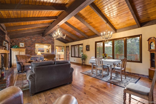 89 Aspen Leaf Ln, Bellvue, CO 80512 - living area with a chandelier, wooden ceiling, and hardwood / wood-style flooring