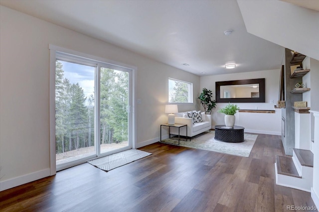 living room featuring baseboards and wood finished floors