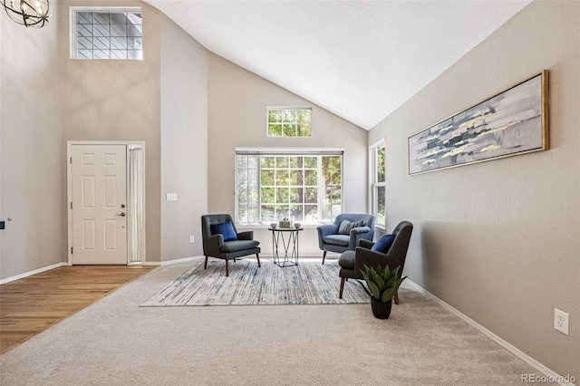 6713 W 98th Cir, Westminster, CO 80021 - living area with high vaulted ceiling and carpet flooring