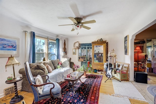 232 N 14th St, Colorado Springs, CO 80904 - living area featuring ceiling fan and wood finished floors