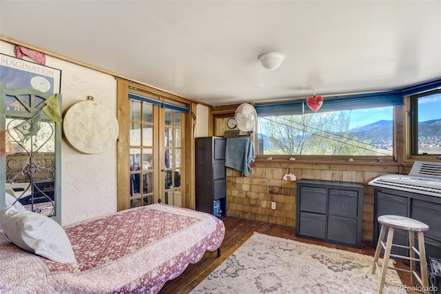 232 N 14th St, Colorado Springs, CO 80904 - bedroom featuring dark wood finished floors, french doors, and wood walls