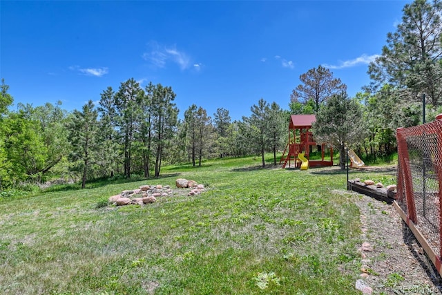 view of yard featuring a playground