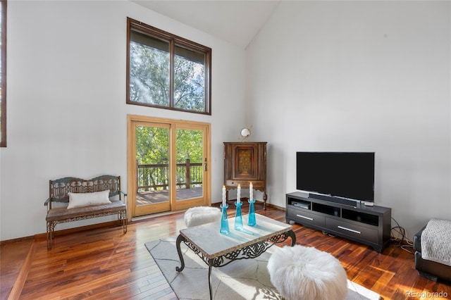 3900 Bogey Ct, Longmont, CO 80503 - living room featuring high vaulted ceiling and wood finished floors
