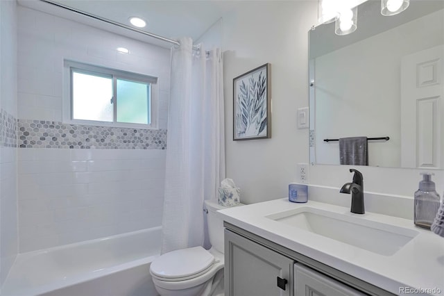 6179 S Bemis St, Littleton, CO 80120 - bathroom featuring toilet, vanity, shower / tub combo, and recessed lighting