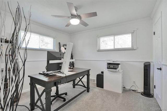 6179 S Bemis St, Littleton, CO 80120 - carpeted office space featuring a ceiling fan, healthy amount of natural light, and ornamental molding