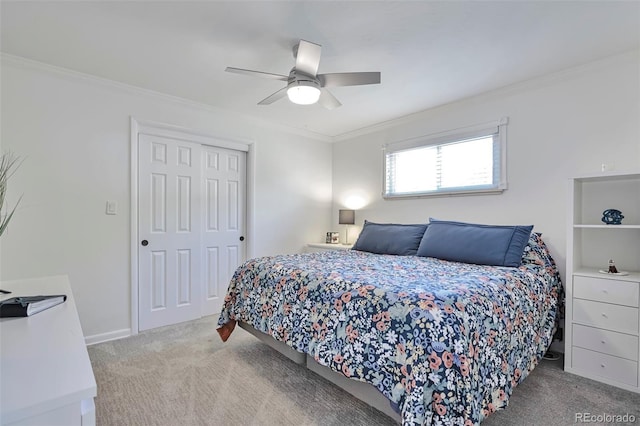 6179 S Bemis St, Littleton, CO 80120 - bedroom featuring carpet floors, crown molding, a closet, and ceiling fan