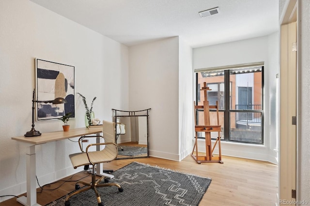 home office featuring light hardwood / wood-style floors