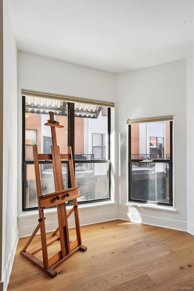 unfurnished dining area featuring a healthy amount of sunlight and light hardwood / wood-style flooring