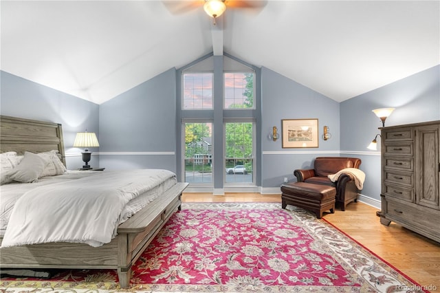 8535 E Otero Cir, Centennial, CO 80112 - bedroom with light wood-style floors, vaulted ceiling, ceiling fan, and baseboards