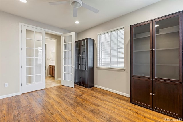 4545 Oxbow Dr, Brighton, CO 80601 - unfurnished room with french doors, hardwood / wood-style floors, baseboards, ceiling fan, and recessed lighting