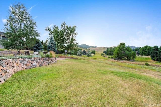 view of yard featuring a mountain view