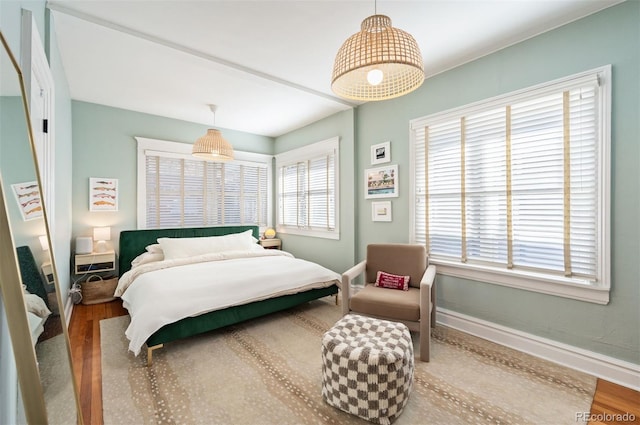 bedroom featuring multiple windows and wood-type flooring