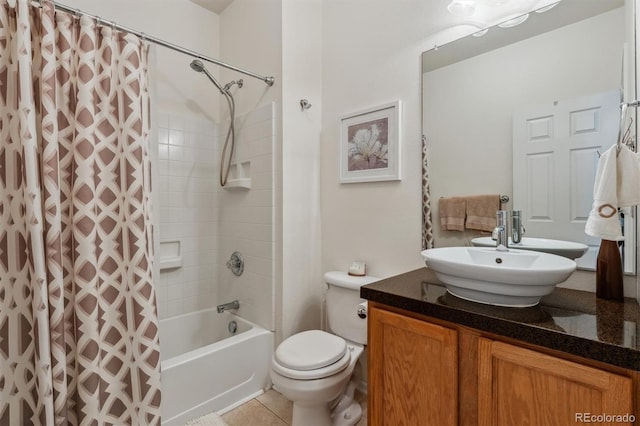 2670 E 136th Pl, Thornton, CO 80602 - bathroom with vanity, toilet, shower / bath combo with shower curtain, and tile patterned flooring
