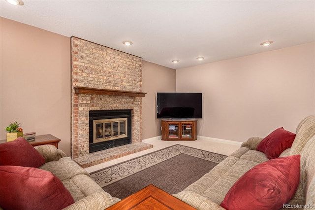 8588 S Woody Way, Highlands Ranch, CO 80126 - carpeted living area featuring a fireplace and recessed lighting