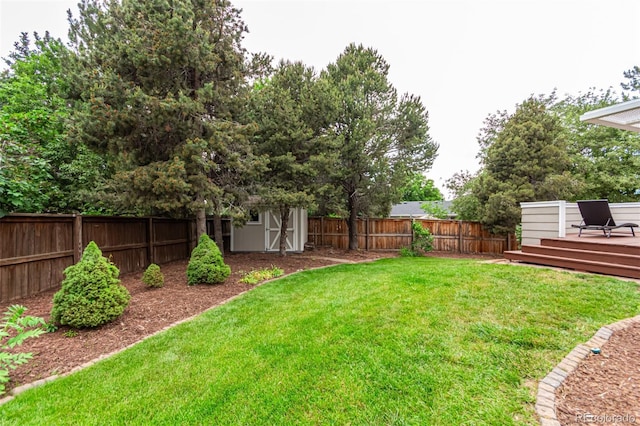 8588 S Woody Way, Highlands Ranch, CO 80126 - fenced backyard with a shed and a wooden deck