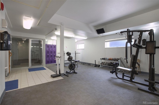 workout area featuring carpet