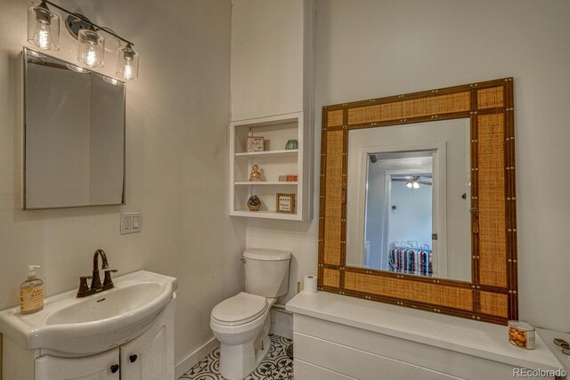 56506 County Road Aa, Moffat, CO 81143 - bathroom featuring toilet, vanity, and a ceiling fan
