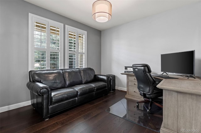 office space featuring dark hardwood / wood-style flooring