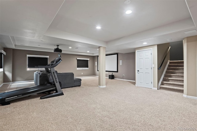 workout area with carpet flooring