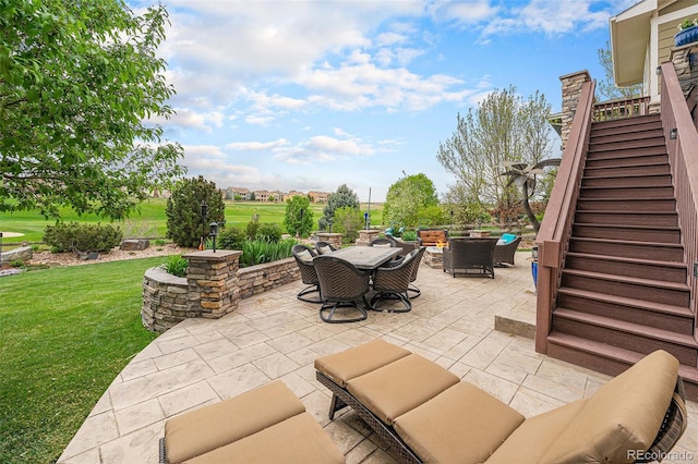 2349 Hickory Pl, Erie, CO 80516 - view of patio / terrace with an outdoor hangout area, stairway, and outdoor dining space
