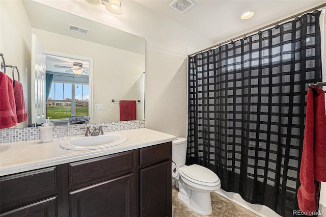 2349 Hickory Pl, Erie, CO 80516 - bathroom featuring toilet, a ceiling fan, visible vents, and vanity