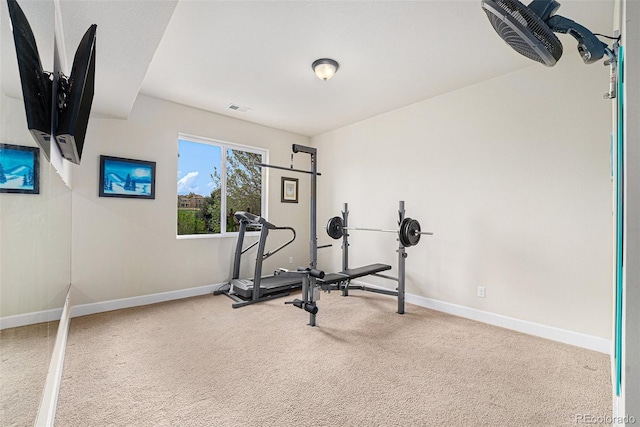 2349 Hickory Pl, Erie, CO 80516 - exercise area featuring baseboards, carpet, and visible vents