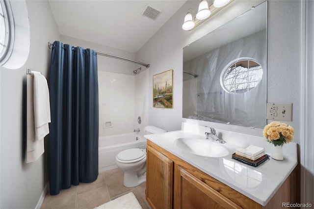 full bath with toilet, shower / washtub combination, tile patterned floors, and vanity