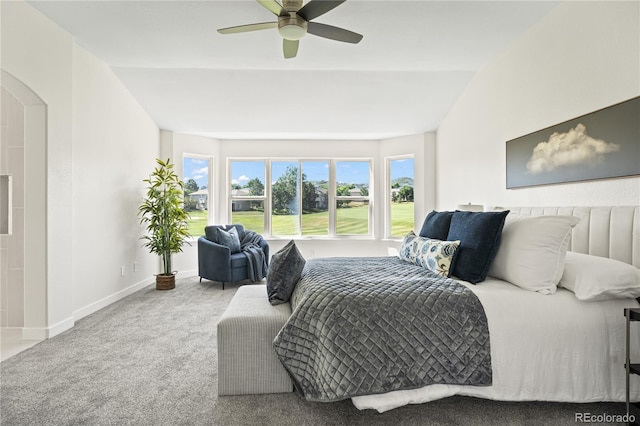 1511 Peninsula Cir, Castle Rock, CO 80104 - carpeted bedroom featuring arched walkways, lofted ceiling, and a ceiling fan