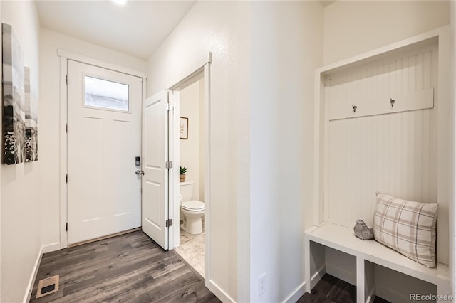 mudroom featuring dark wood-type flooring