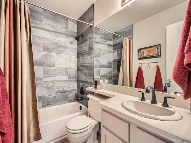 full bathroom featuring vanity, toilet, and shower / tub combo with curtain