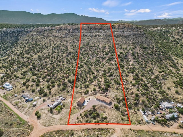 birds eye view of property featuring a mountain view