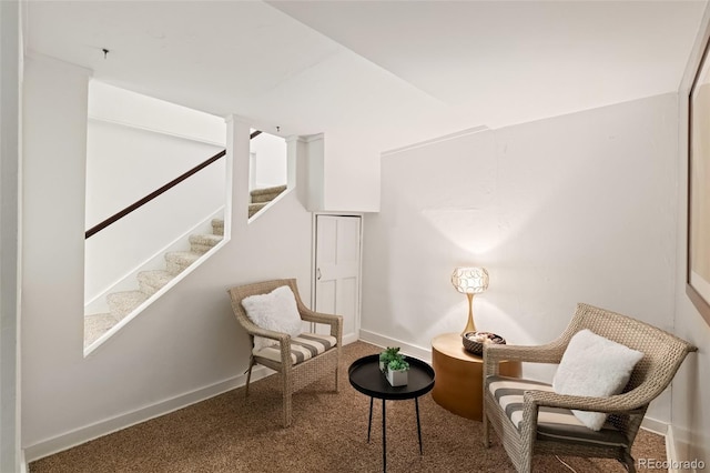1120 N Clarkson St Unit 6, Denver, CO 80218 - sitting room featuring carpet floors, stairs, and baseboards