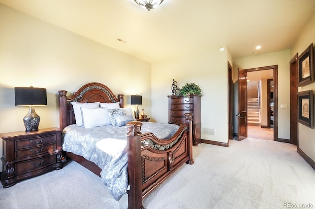 17540 Pond View Pl, Colorado Springs, CO 80908 - bedroom featuring light carpet, baseboards, and recessed lighting