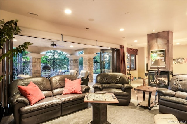 17540 Pond View Pl, Colorado Springs, CO 80908 - living area featuring recessed lighting, ceiling fan, and carpet