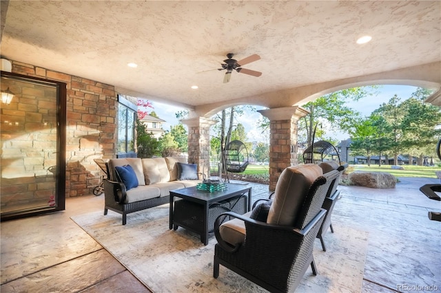 17540 Pond View Pl, Colorado Springs, CO 80908 - view of patio / terrace featuring a ceiling fan and an outdoor hangout area