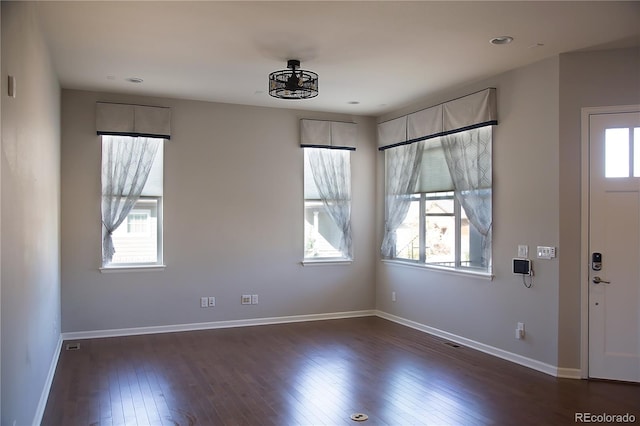 entrance foyer featuring dark wood-type flooring and a wealth of natural light