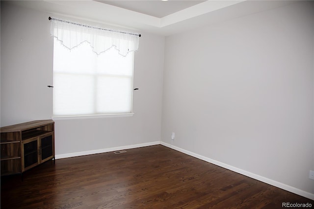 spare room featuring dark wood-type flooring