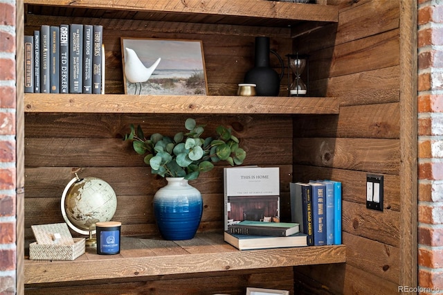 details featuring wood walls