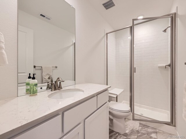 2967 S Quaker St, Morrison, CO 80465 - full bath featuring marble finish flooring, vanity, and a shower stall